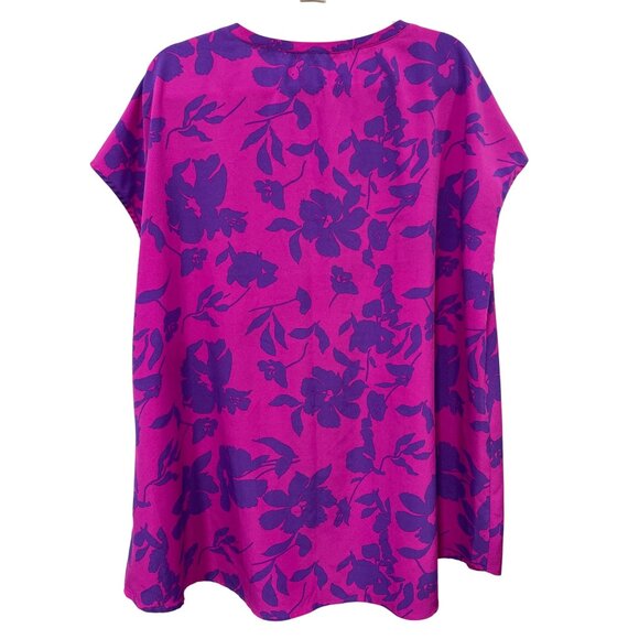 Jodifl Tunic Top Plus Size 3X VNeck Short Sleeve Fuchsia Purple Bold Floral Boho - Picture 2 of 6